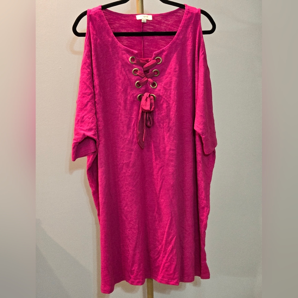 Umgee Pink Oversized Tunic with Lace Up Front Size Large